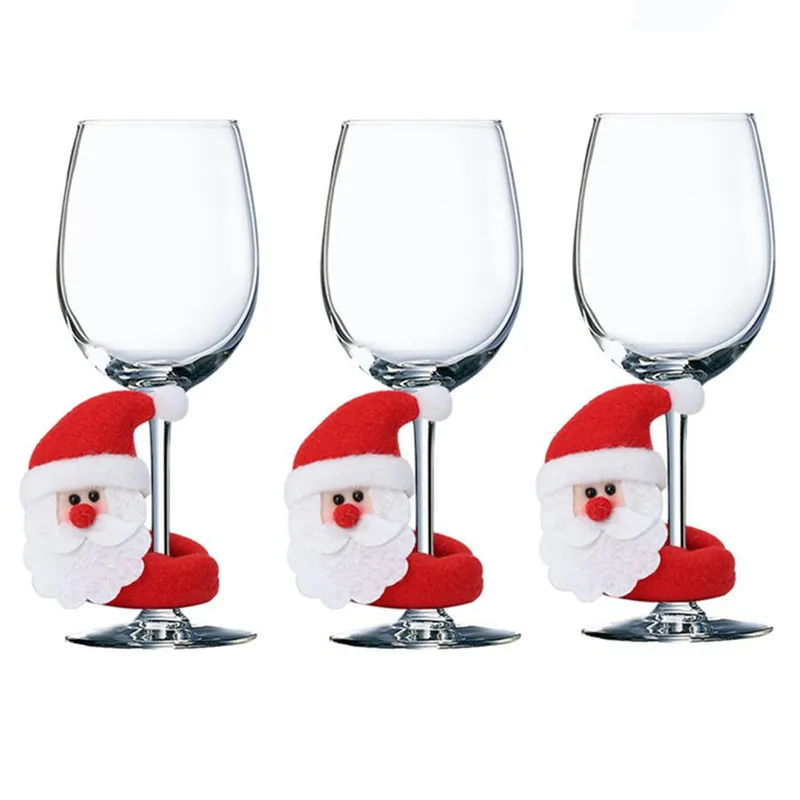 Christmas Wine Glass Decoration Happy New Year Santa Claus Snowman Moose Party Bar Table Decorations