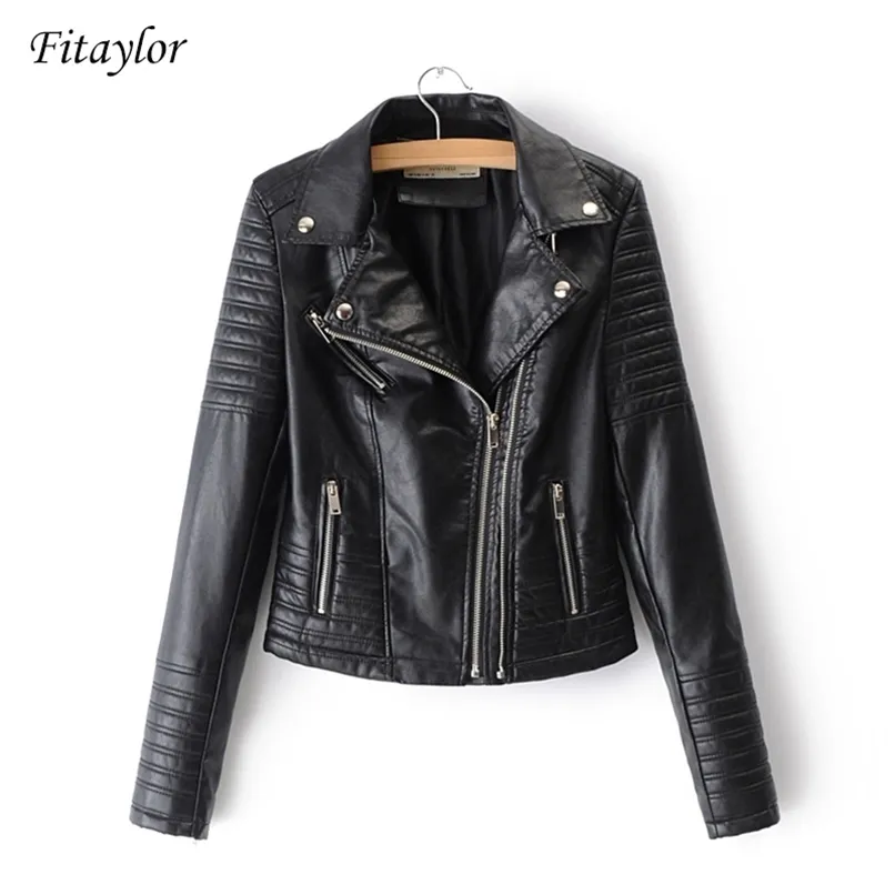 Fitaylor vrouwen motorfiets faux lederen jassen dames streetwear zwarte jas lange mouwen herfst biker ritsen uitloper 211007