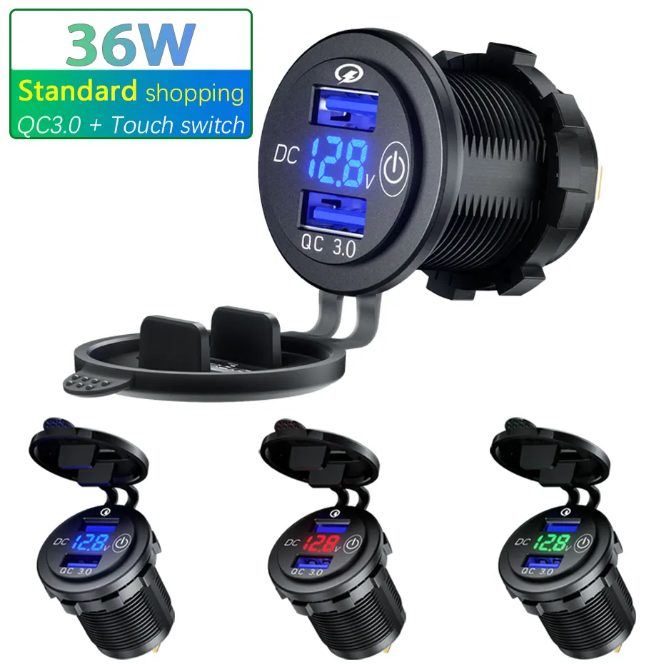 Quick Charge 3.0 36W 자동차 듀얼 USB 충전기 QC3.0 방수 12V / 24V 오토바이 ATV 보트 해양 RV 용 전압계 스위치와 방수