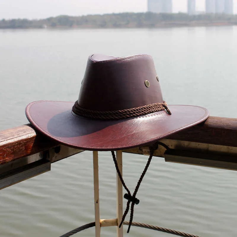 Sombrero de vaquero occidental de cuero para Hombre, Sombrero de