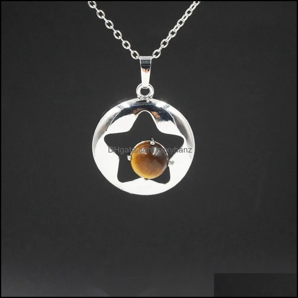 QIMOSHI Natural Stone Star Pendant Necklace for Women Girl Birthstone Crystal Chakra Yoga Druzy Romantic Friendship Jewelry