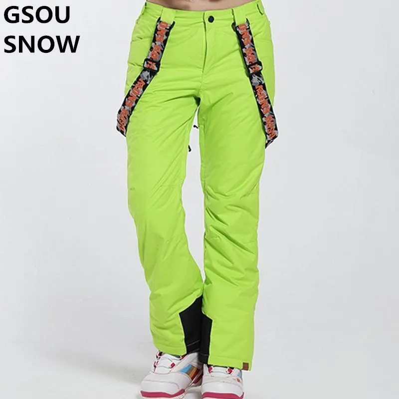 Pantalon de Ski Gsou neige femmes hiver imperméable thermique Ski snowboard pleine longueur couleur unie avec ceinture pantalon