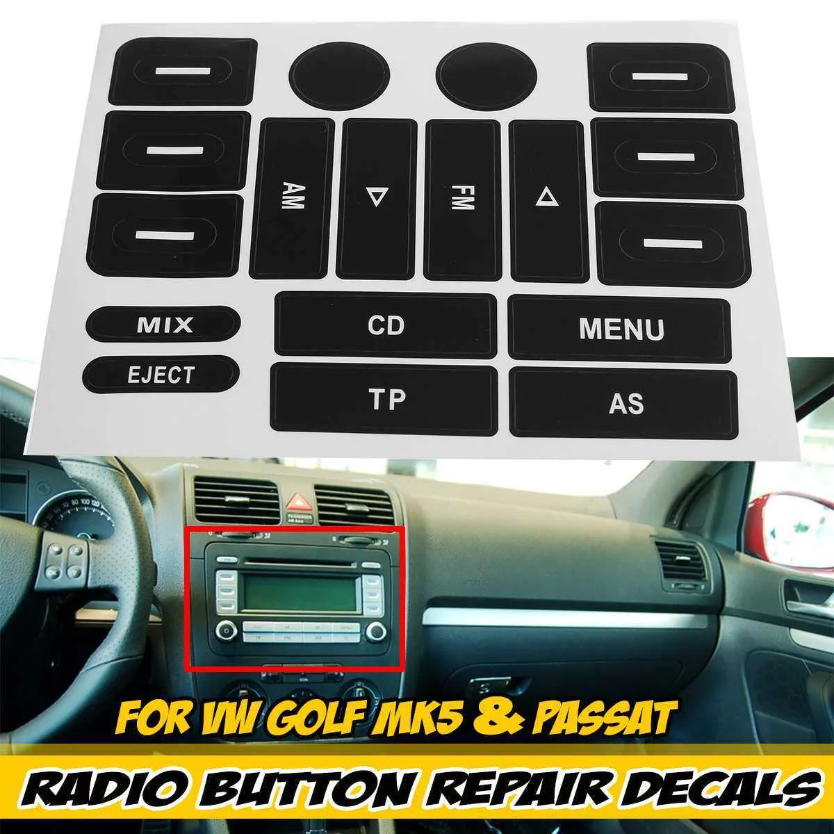 Black Car Radio Button Repair Decals Stickers New Button Repair Sticker Decal For VW For Golf MK5 & For Passat
