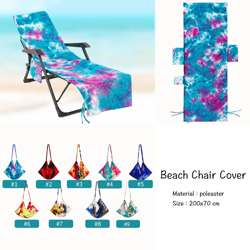 Coprisedia da spiaggia tie-dye con tasca laterale Copriasciugamano colorato per chaise lounge per lettino da piscina per prendere il sole Asciugamani da giardino per assorbimento d'acqua Tappetino wmq1102