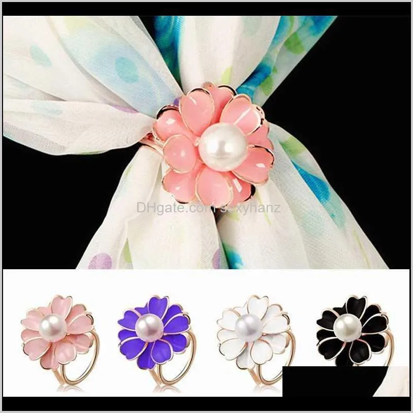 best deal fashion good quality tricyclic camellias imitation pearl scarf holder scarf brooch clips jewelry gifts