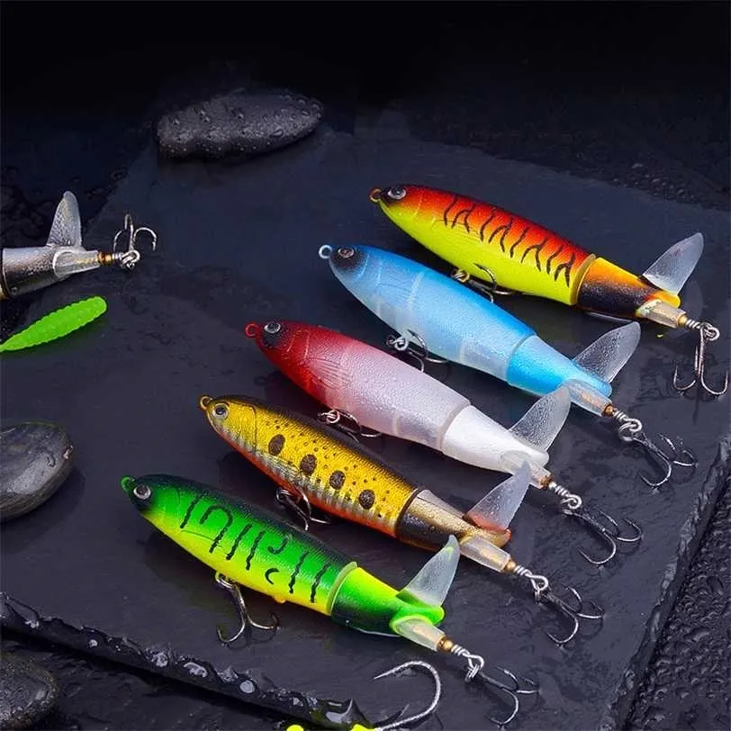 5Pcs Whopper Plopper Fishing Bait 11cm 13g/15g/35g Catfish Lures For Tackle Floating Rotating Tail Artificial 211224