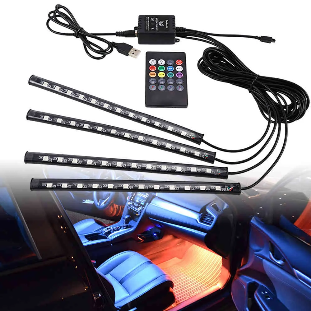 Strisce LED per auto 36/48/72 Luci LED RGB ambientali USB 12V Lampada decorativa per interni auto APP Modalità remota wireless