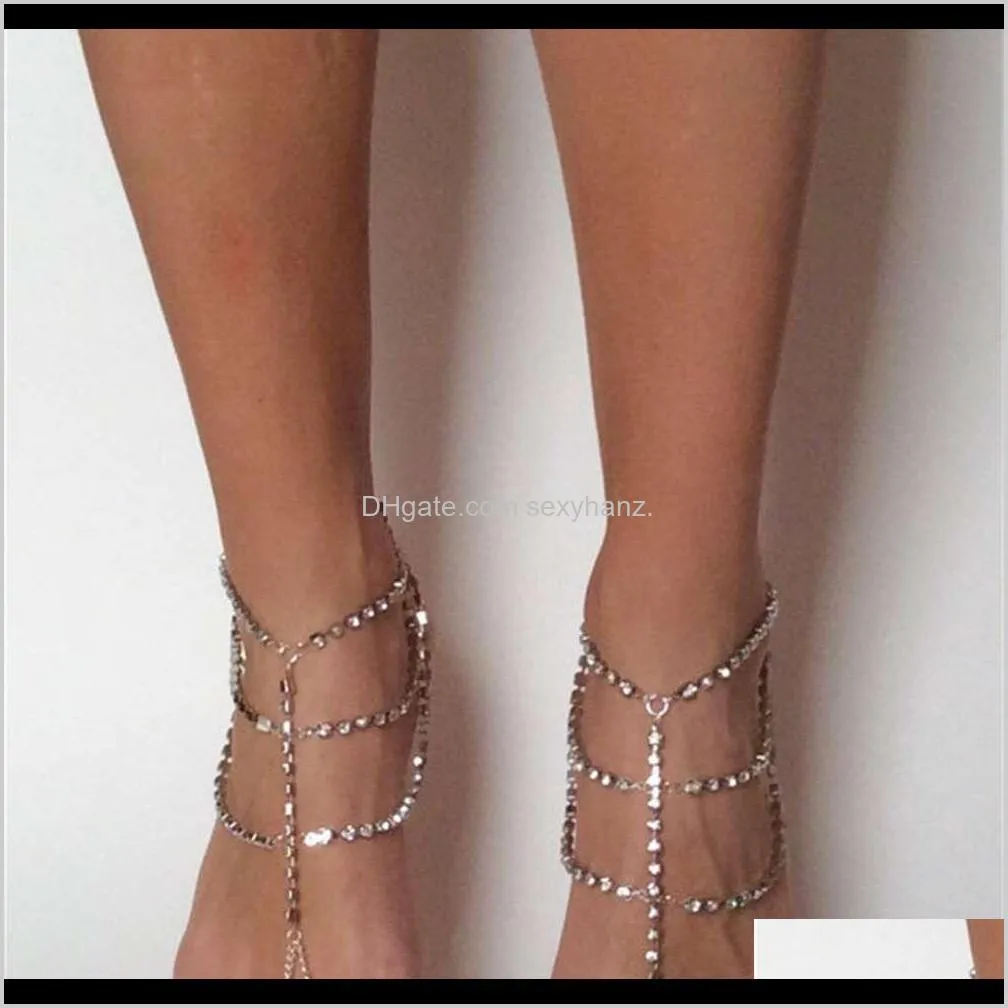 glass diamond finger beach foot decoration multi layer bridal chain