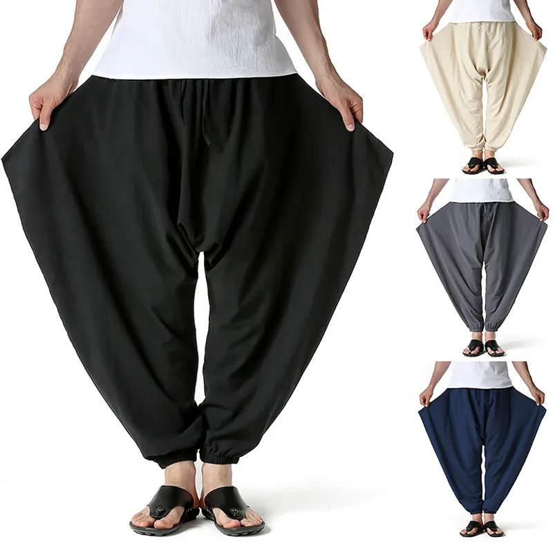 Solid Mens Cross-Pants Casual Bomull Harembyxor Män Andas Baggy Harajuku Streetwear Oversize Byxor Sweatpants 210524