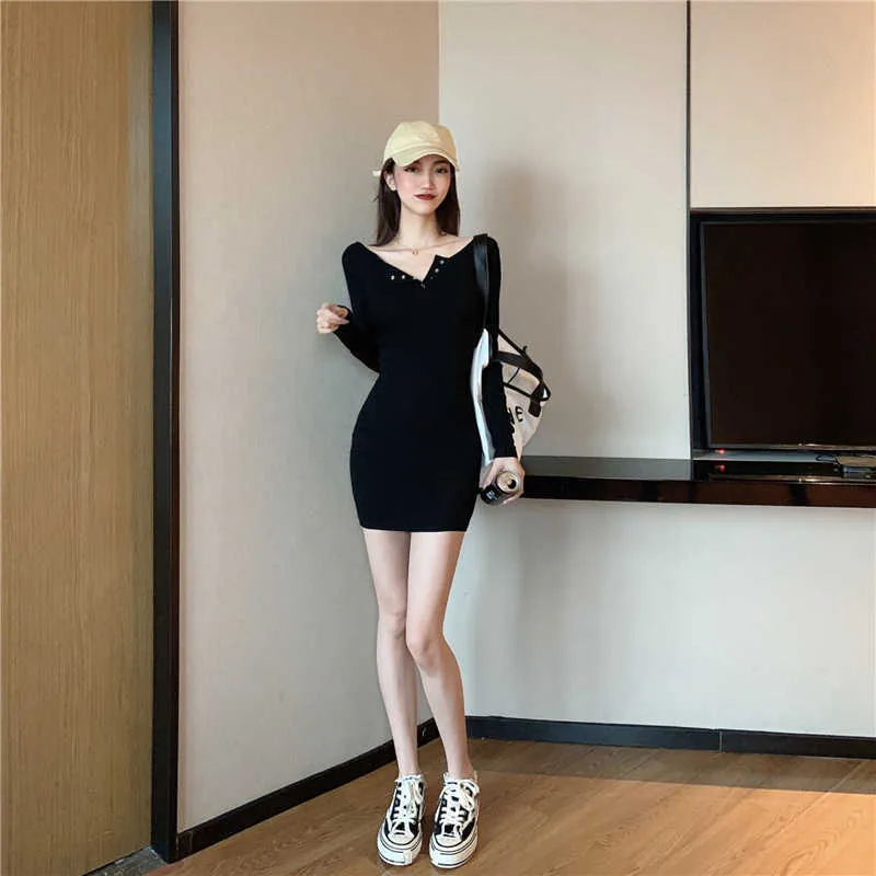 Vintage Korean Ulzzang Club Black Sweater Dress Plus Size Slim