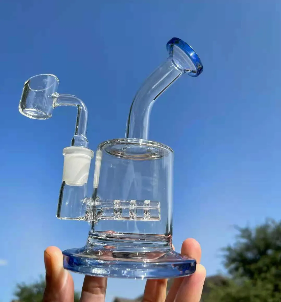 2021 6 inches Kleine Mini DAB Rigs Blue Glass Bong Water Pipes Unieke Water Bongs Hoofddienst Olierouts met 10mm Bowl Shisha Hookahs