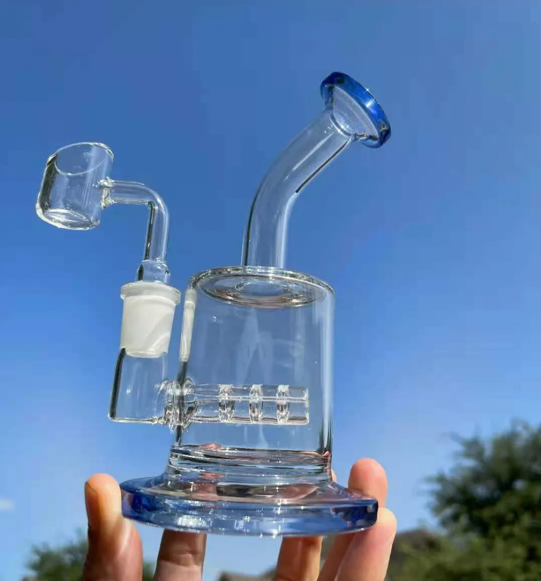 2021 6 Pulgadas Pequeños Mini Dab Rigs Tubos de agua Bong de vidrio azul Bongs de agua únicos Plataformas petroleras embriagadoras con un tazón de 10 mm Shisha Hookahs