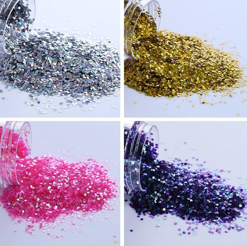 12bottle/lot Acrylic Powder Mixed Hexagon Colorful Symphony Sequins For Body Face Pigment Holographic Nail Art Powder