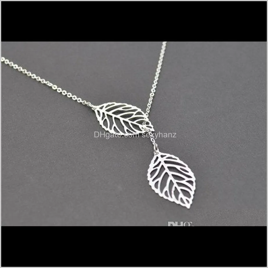 10pcs- n024 double nature leaf necklaces plant lariat leaf pendant necklace tree hollow fallen leaves necklace for ladies women