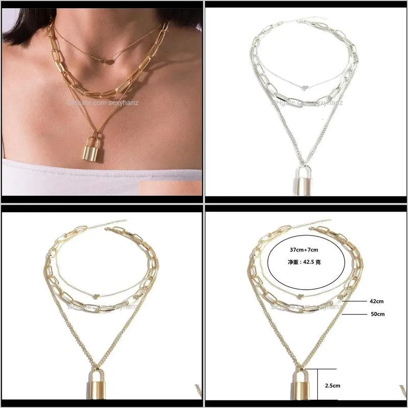 8seasons fashion simple little peach heart lock necklace gold color love element chain multi-layer women trendy jewelry