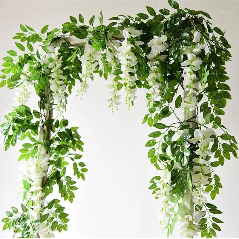 7ft 2m Kwiat String Sztuczne Wisteria Winorośl Garland Rośliny List Outdoor Home Trailing Fake Wiszące Wall Decor1