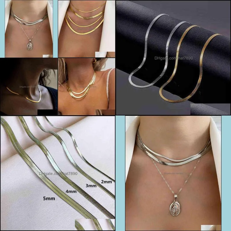 Hot Fashion Unisex Snake Chain Women Necklace Choker Stainless Steel Herringbone Gold Color for Jewelry