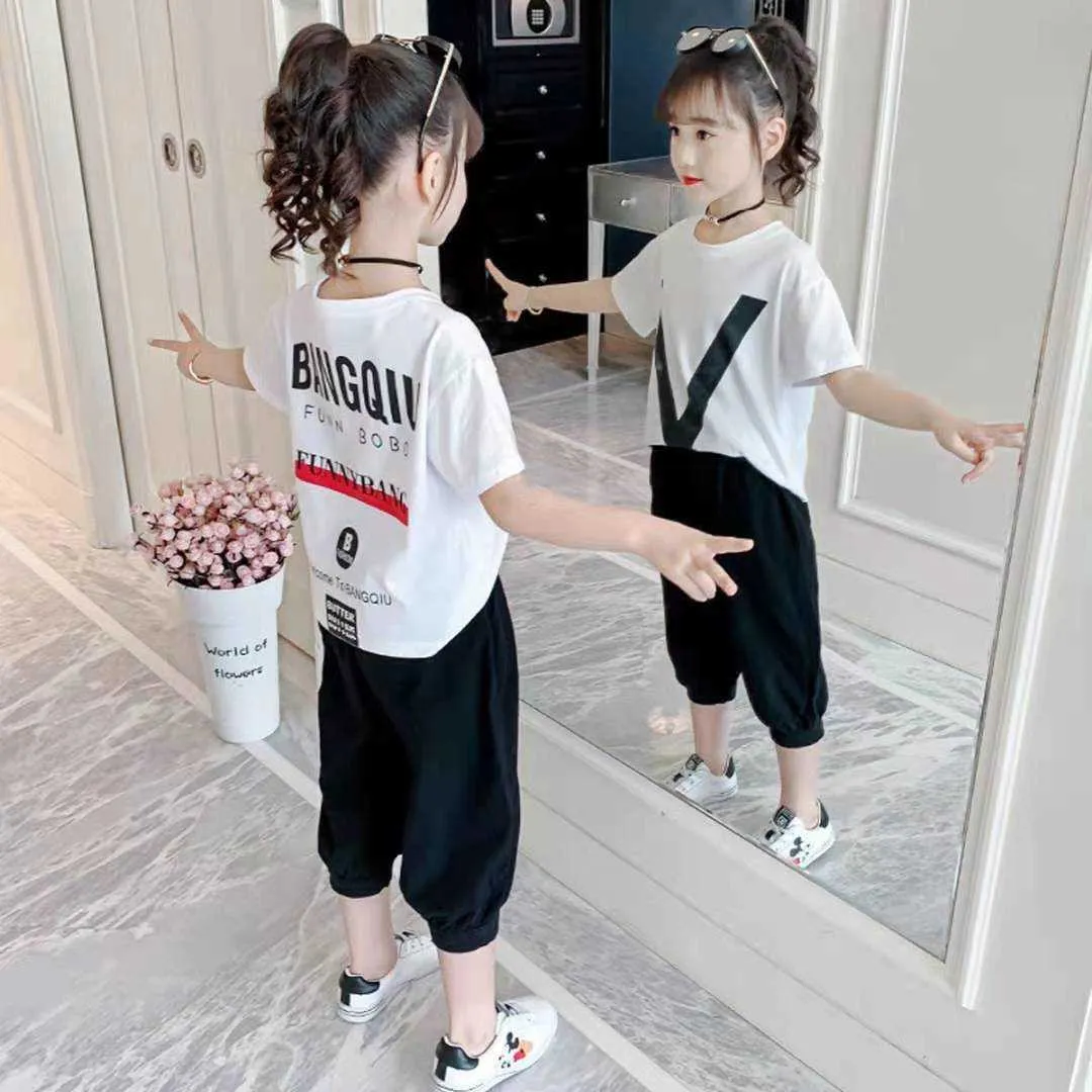 4-14 Years Girls Summer Cotton Casual Fashion T-shirts+Pants 2pcs Suits  Korean Style Anime Print Teenage Girls Clothing - AliExpress