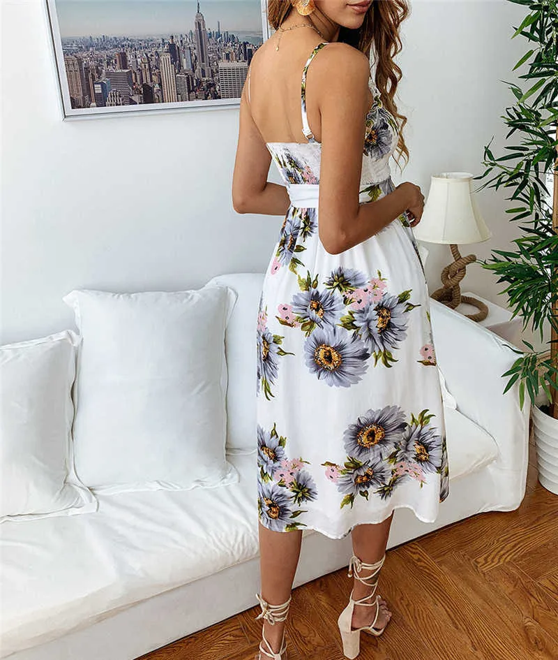 Leviortin Designer Sunflower Dress Beach 2019 Summer Button Down Dress for Women Elastic Chest Strapless Print Flower Dress (9)