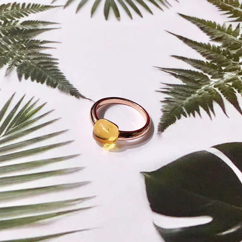 Colorful Faceted Square Crystal Nudo Ring With Micro Zircon