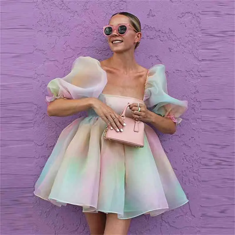 Colorful Tulle Dresses Women Short Dress Pretty Mini Prom Gowns Girl Cute Summer Dresses For Women Party 210331