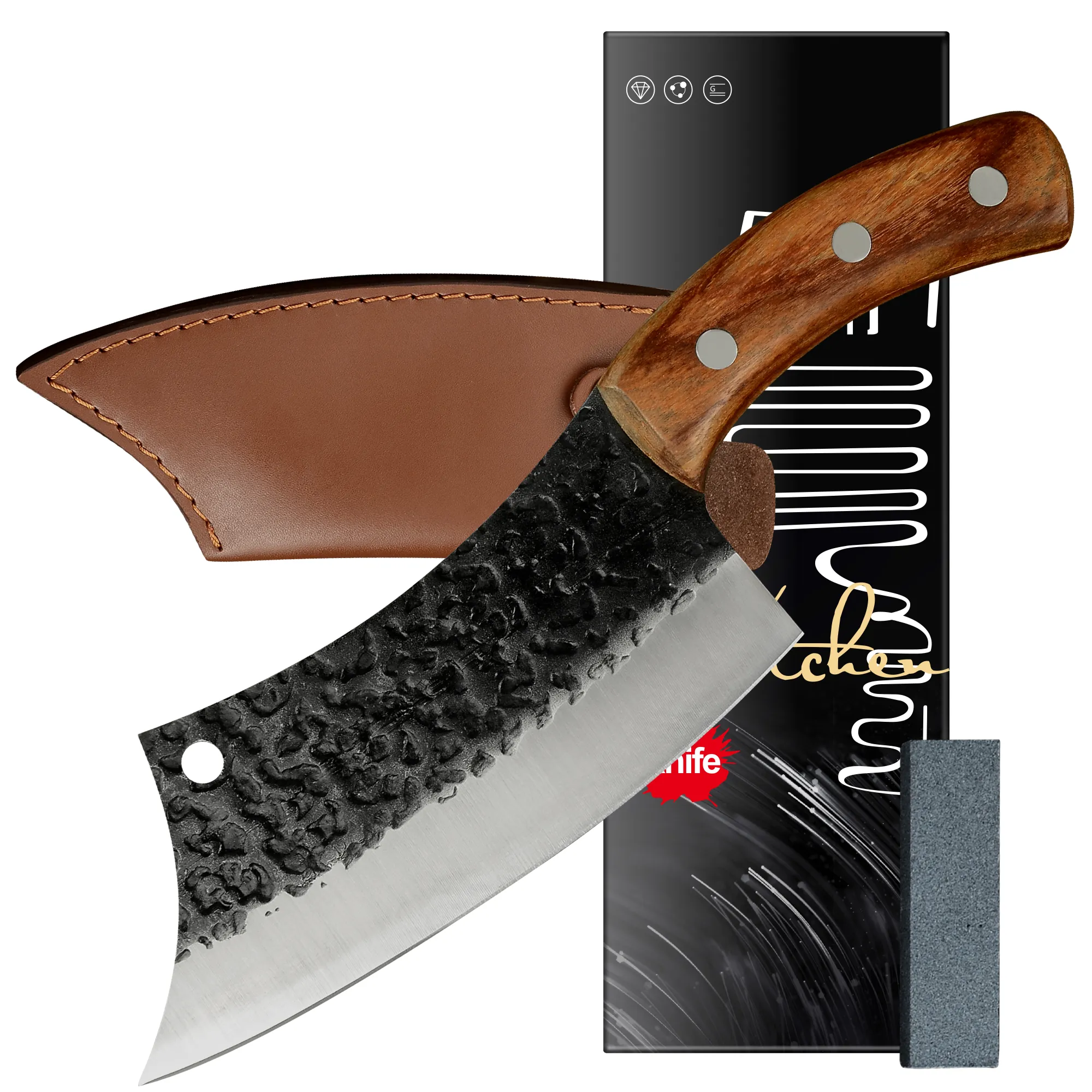 Couteau de cuisine tactique à tactique XYJ TANG 6,2 pouces Couperet avec porte Couteau de couteau en cuir 4CR13 Tranchez des couteaux de boucherie pour outil de cuisson de légumes à viande