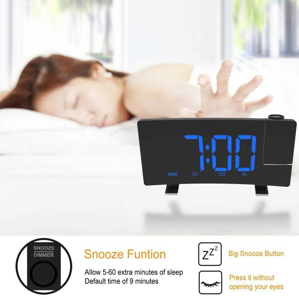 Reloj Despertador De Proyección Pantalla De Techo Digital Proyector De 180  Grados Dimmer Radio Batería De Respaldo 210310 De 16,93 €