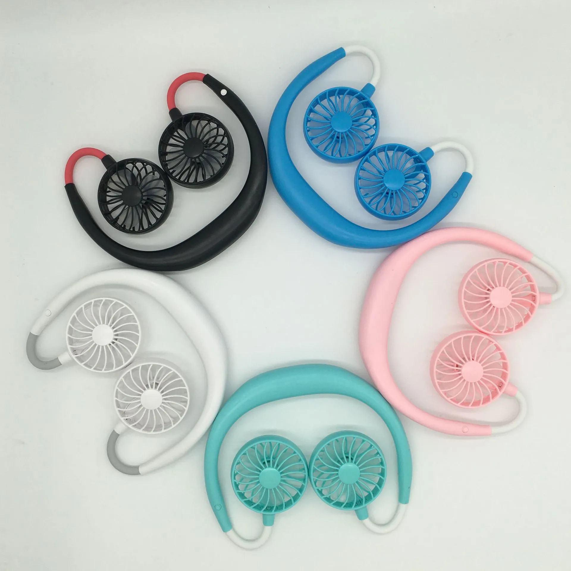 Ventilatori da collo sospesi Fascia da collo ricaricabile USB ging Dual Cooling Mini Fan Sport Rotazione a 360 gradi con confezione