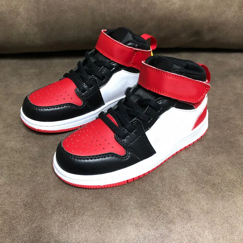 2021 Classic 1  Red Mid Magic Button shoes Children Boy Girl Kid youth Basketball sports shoes skate sneaker size EUR24-35