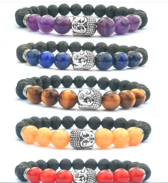 8mm bijoux naturels bracelet élastique brins de perles prier pierre volcanique méditation tête de bouddha hommes et femmes huile essentielle cure d'aromathérapie