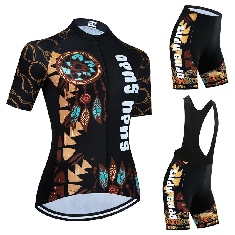 Women's Cycling Jersey Set Road Bike Shirts Short Sleeve Breathable Riding Clothing with 20D Padded Bib Shorts Dreamcatcher