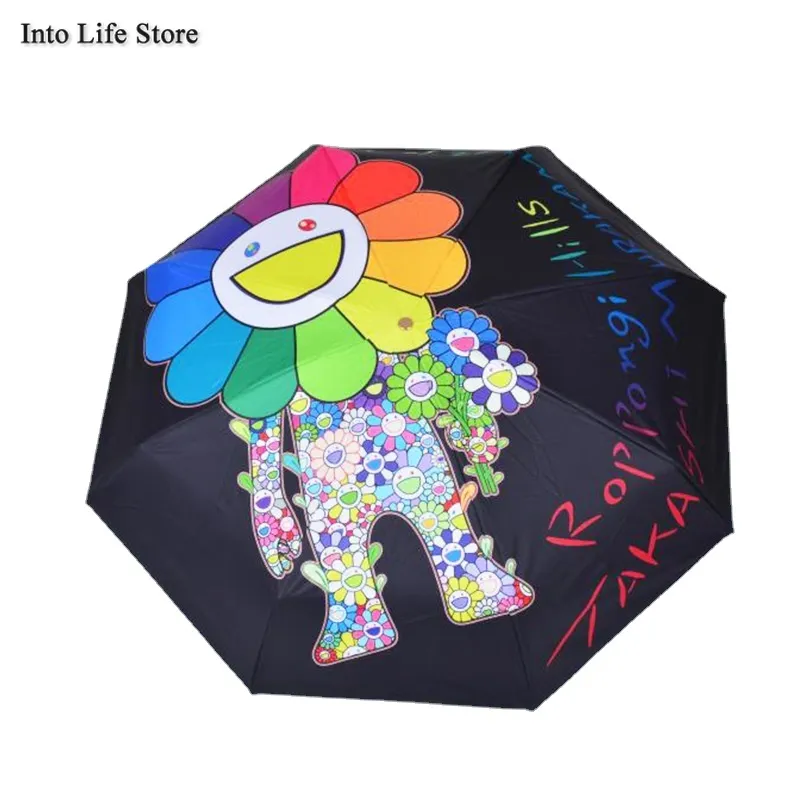 Mini-Regenschirm mit Blumenmotiv, für Damen und Herren, Smiley-Gesicht, fünf faltbare Strandschirme, UV-klare Sonnenschirme, Geschenk UPF50+