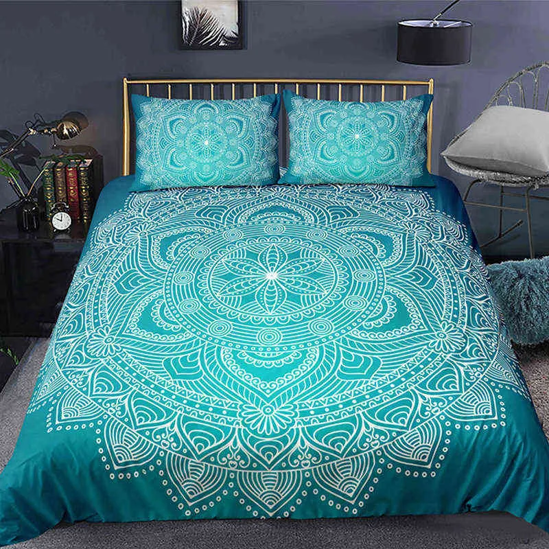 Bohemian 2/3pcs Boho Mandala Bedding Set Twin Queen King Size Comforter Duvet Quilt Cover and Pillowcase Soft Bedclothes 210615