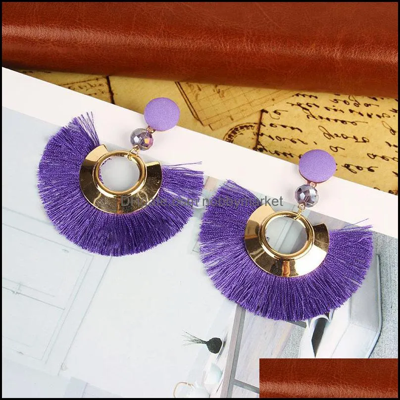 Hyperbolic Bohemian fan shaped Tassel Dangle Earrings For Women vintage fringe sector statement Drop Earring New Female Boho Jewelry