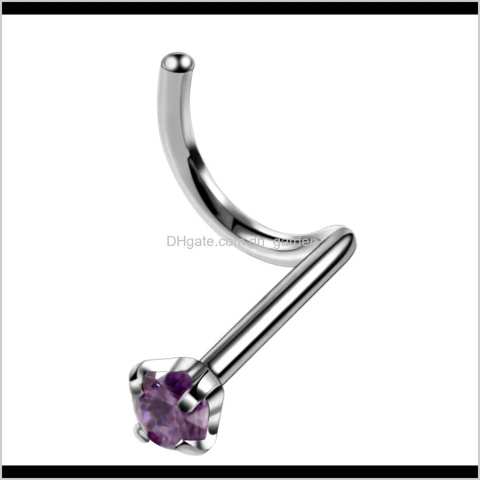 steel hollow heart star moon zircon nose screw ring opal nose bone stud retainer holder piercing body jewelry