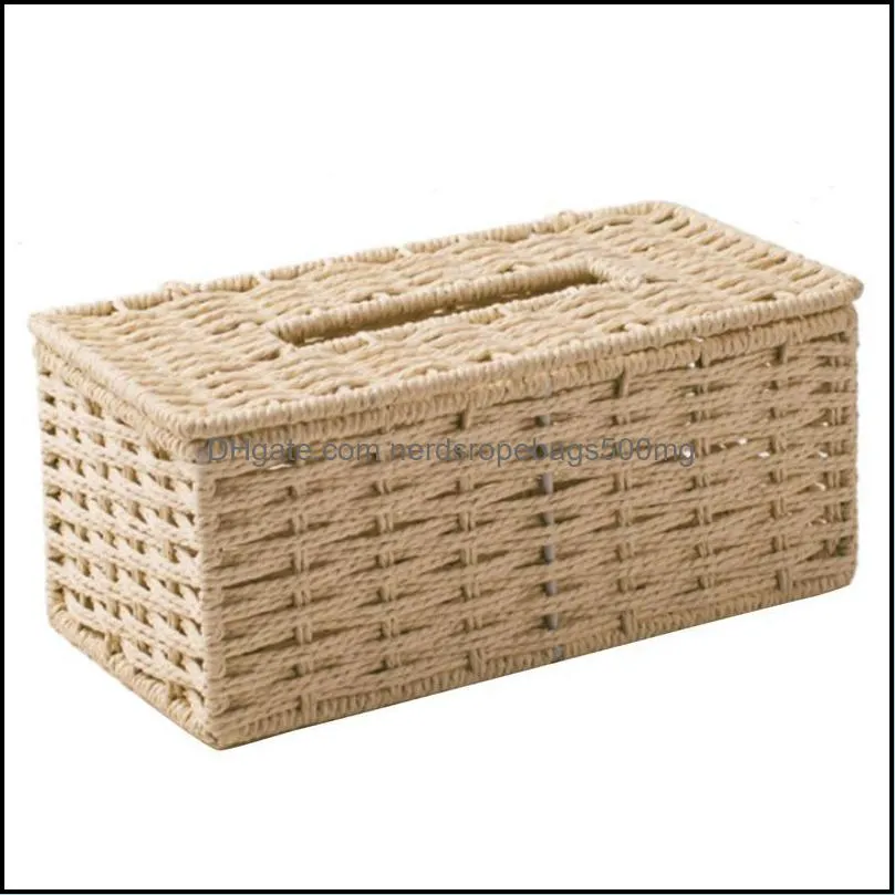 Tissue Boxes & Napkins Rattan Box Vintage Napkin Holder Case Clutter Storage Container Cover Living Room Desk Decoration