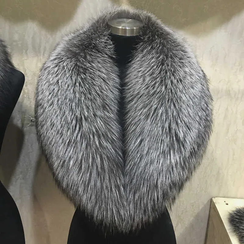 100% Genuine Natural Collar Luxo Silver Fox Fur Moda Moda Scarf Lady Genuine Fox Fur Collar H0923