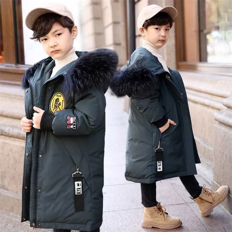 Teenage Boys Winter Coat Kids Jacket Fur Hooded Cotton Coats Children Parkas Outfits for 4 5 6 7 8 9 10 11 12 Years 211203