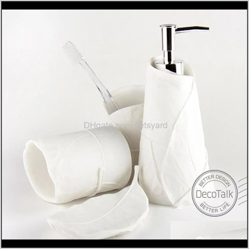  shipping decotalk bathroom accessories set 4 pcs nordic bathroom decoration leaf-shape sandstone hotel wash suite