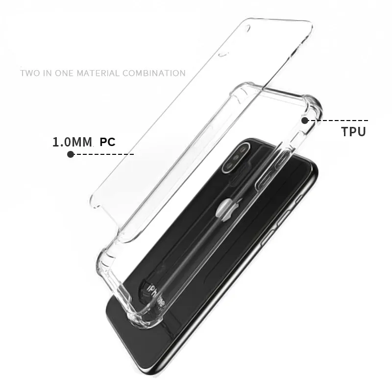 Clear Hybrid Hard PC 1.0mm Acrylique Case Pour iPhone cas 13 12 Soft Frame Bumper Housse Antichoc Samsung Transparent