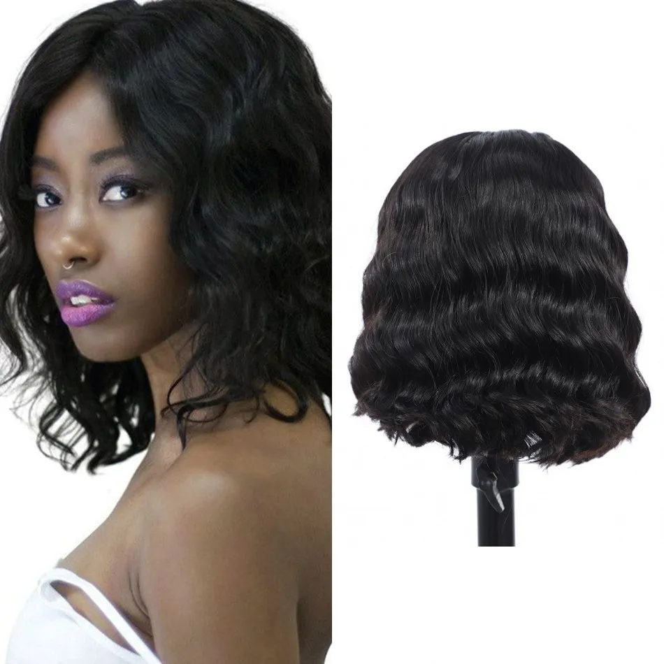 Brazilian Body Wave U Part Bob Wigs Short Remy Human Hair Wig For Black Women 150% Density