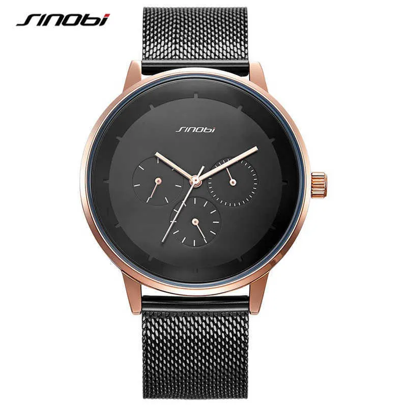 Sinobi Mode Quartz Hommes Montres Top Marque De Luxe Business Haute Qualité Alliage Mince Bracelet En Maille Casual Semaine Horloge Calendrier Montre Q0524