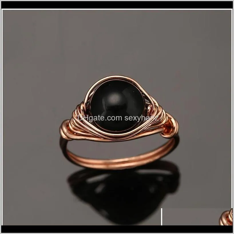 boho natural stone ring rose gold color wire wrapped rings for women opal ring reiki healing fashion jewelry 1 qylnhw