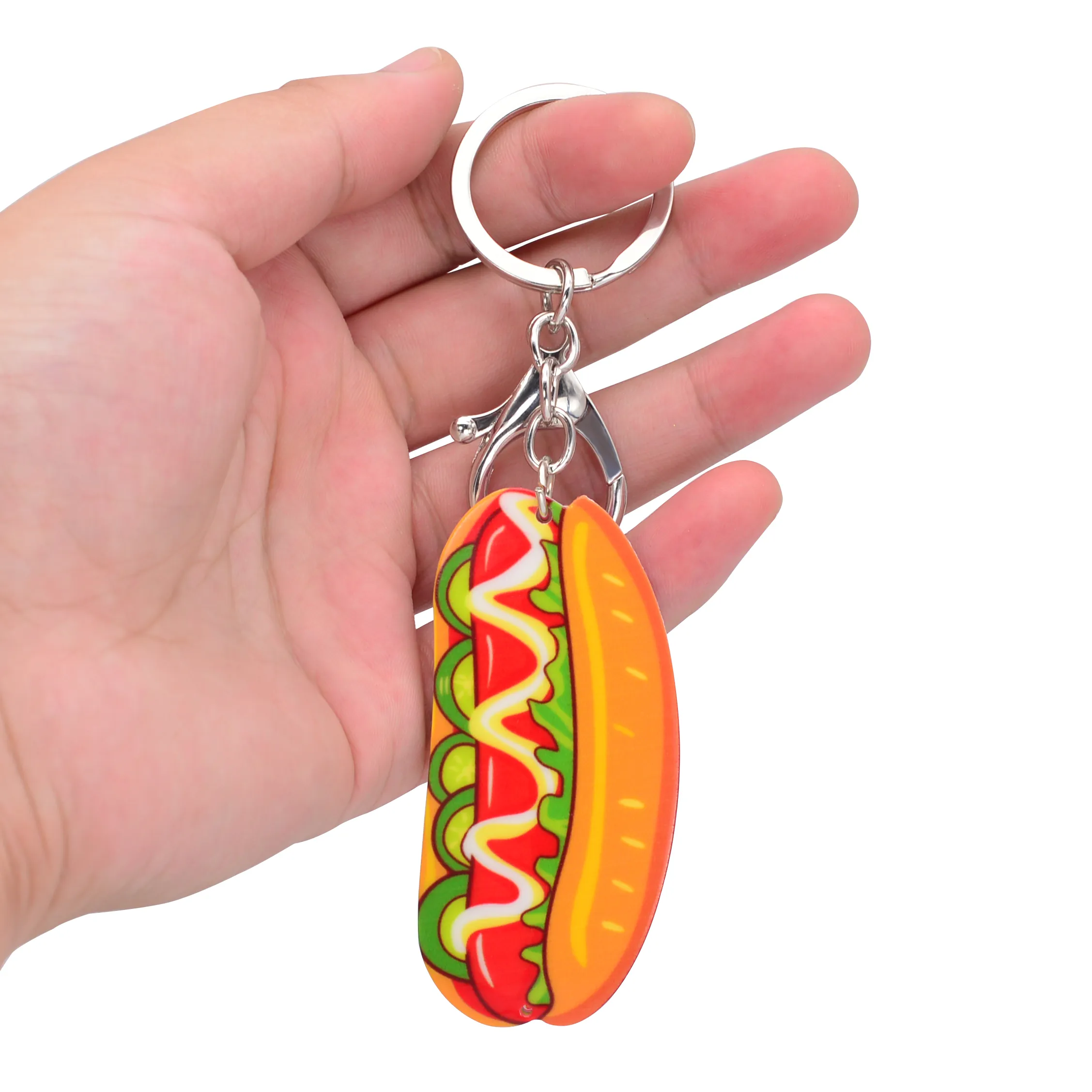 Cute Cartoon Acrylic Keychains Creative Food Hot Dog Key Chain Jewelry For Women Kids Girls Gift Car Accessory
