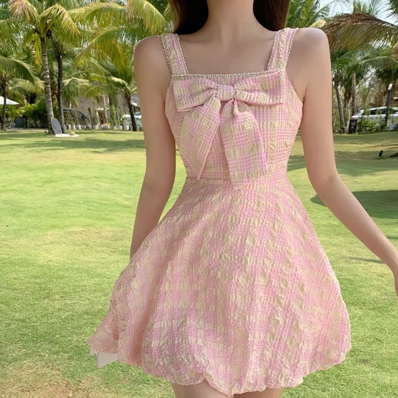 Sweet Pink Plaid Cotton Princess Dress High Waist A Line Robe Femme For  Women, Perfect For Beach Holidays And Casual Parties Korean Style 210514  From Luo02, $22.13