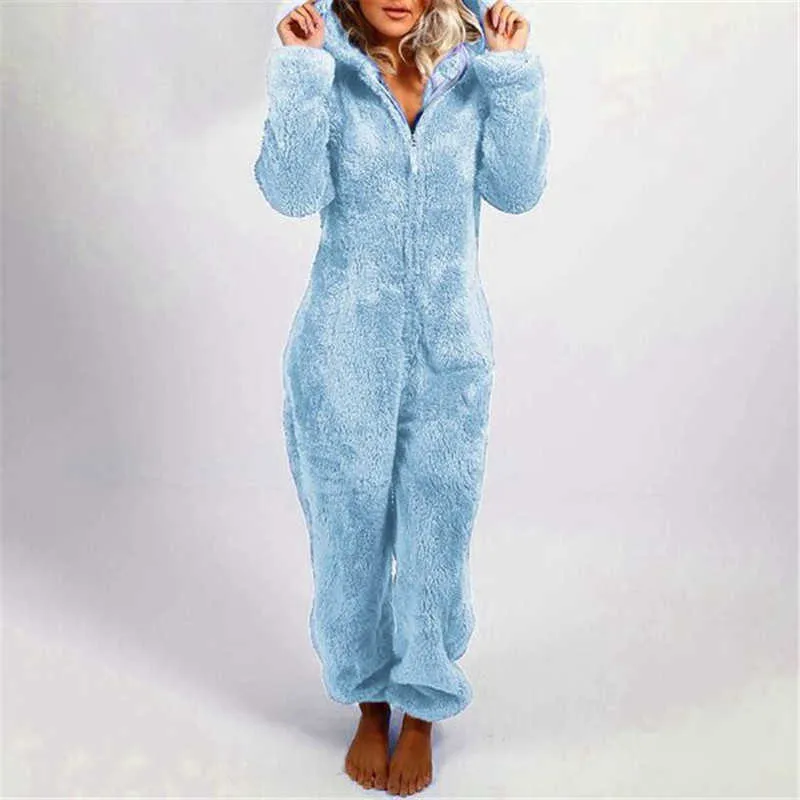 女性のための女性ジャンプスーツパジャマのためのパジャマのための冬秋冬秋の睡眠服サンゴのフリース暖かいかわいいホームウェアs-5xl 211022