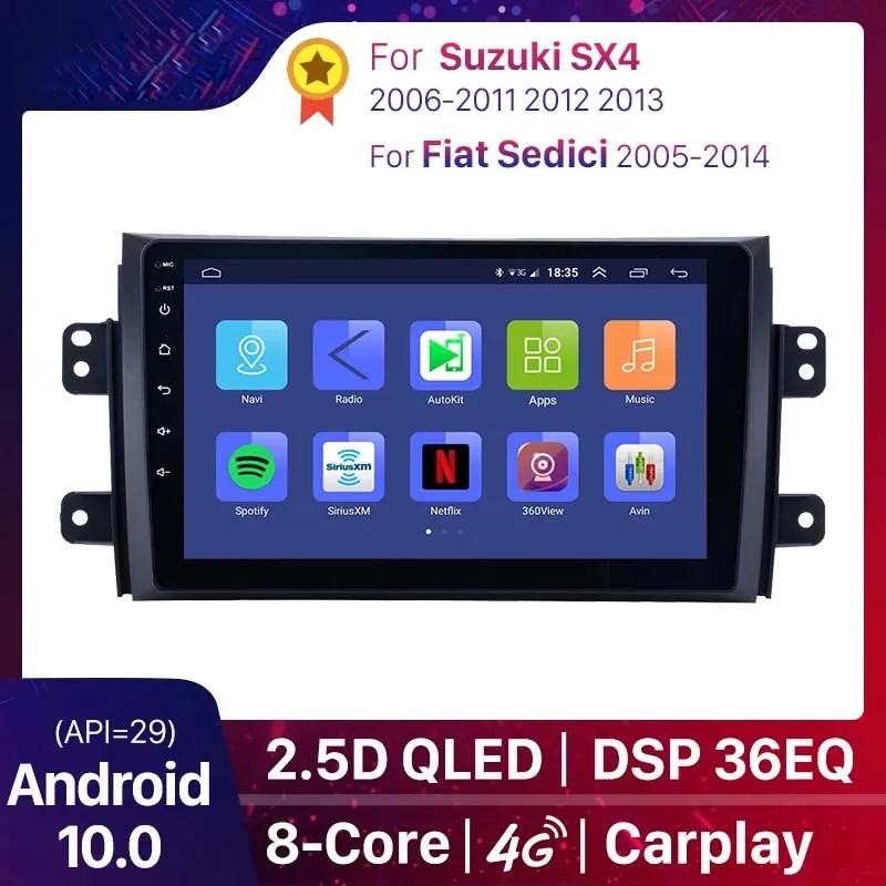 Auto DVD Radio Player per Suzuki SX4 2006-2013 Fiat Sedici 2005-2014 Android 10.0 DSP QLED 4G GPS Multimedia Player