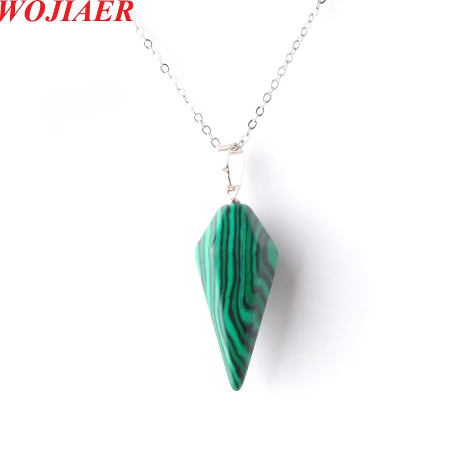 Wojiaer Hexagonal Pyramid Pingente Colar Natural Malachite Gem Stone Reiki Chakra Dangle Beds Z9097