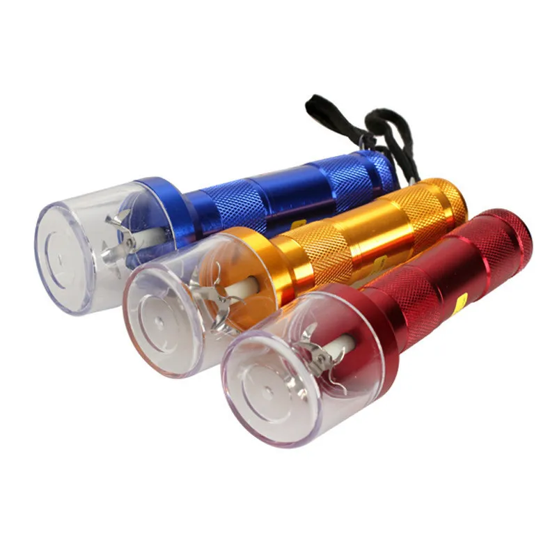 Autres accessoires pour fumeurs Broyeur d'herbes Lampe de poche conçoit un broyeur en alliage d'aluminium Smasher Broyeurs de tabac Chopper portatif 3 couleurs Accessoire de fumée