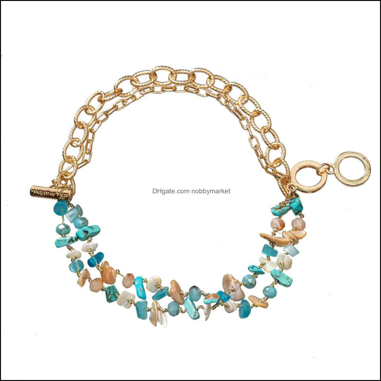Boxed natural stone crystal bracelet alloy splicing Bohemian National Style Bracelet
